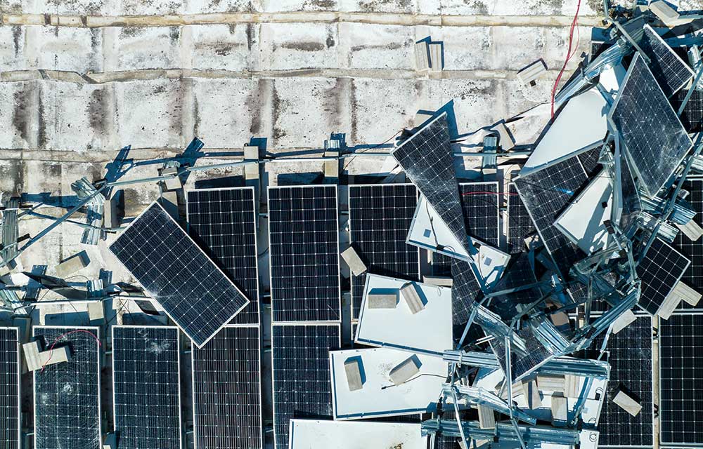 Storm clouds over rooftop solar panels in Mauritius